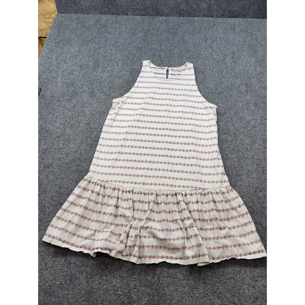 LOFT Womens Medium White Pink Navy Striped Ruffle Drop Waist Halter Knit Dress
